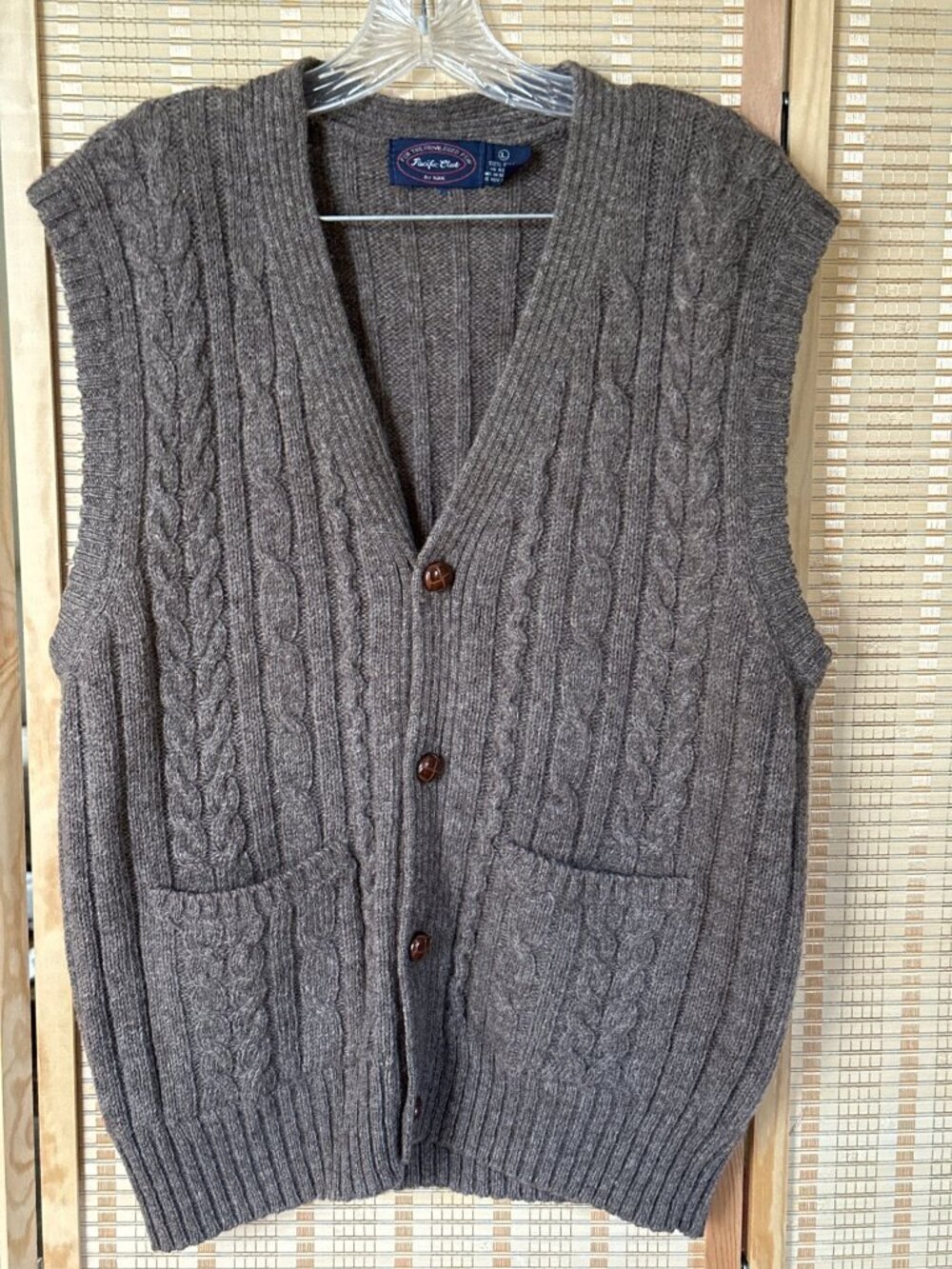 Pacific Club By NAK Mens Brown Wool Cable Knit Button Vest L